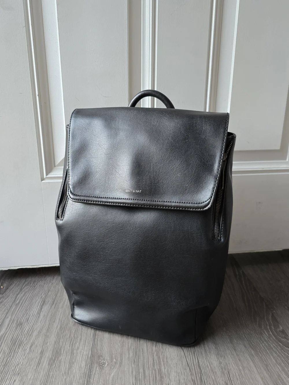 Matt & Nat Black Vegan Leather Flap Backpack